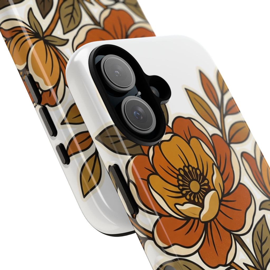Floral Vintage Orange Tough Case — Retro Autumn Flower Phone Cover