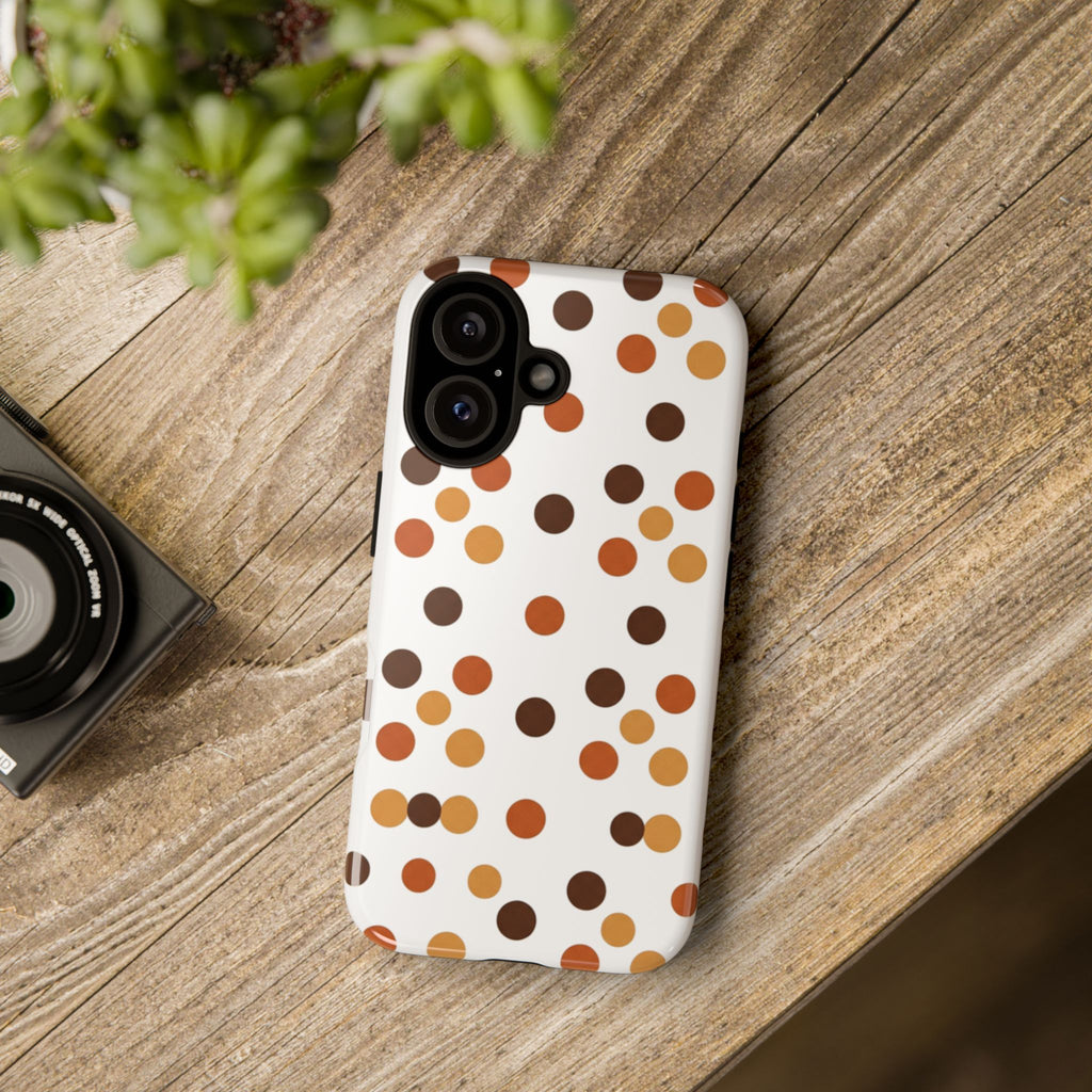 Autumn Polka Dot Phone Case — Retro Brown & Orange Protective Tough Case