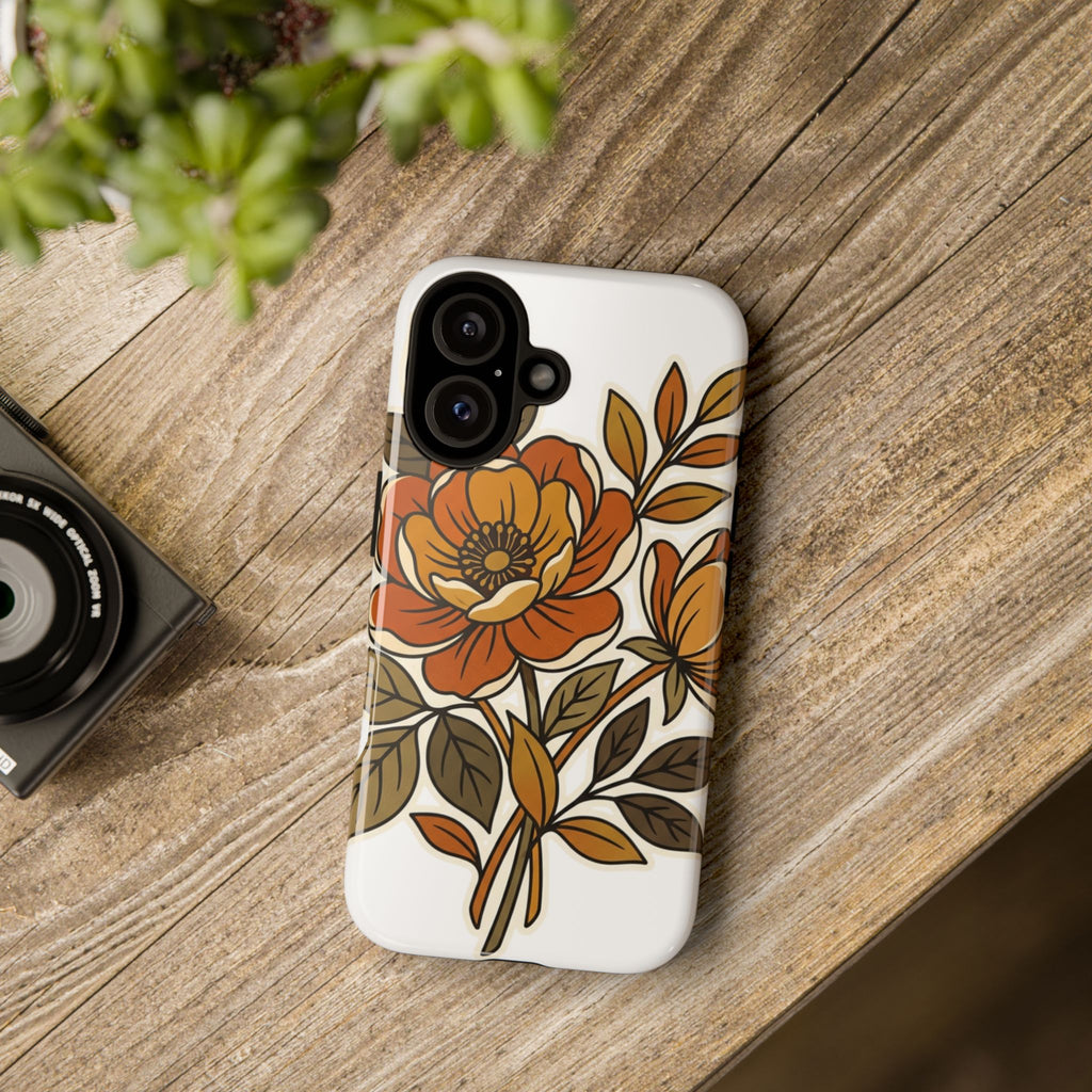 Floral Vintage Orange Tough Case — Retro Autumn Flower Phone Cover