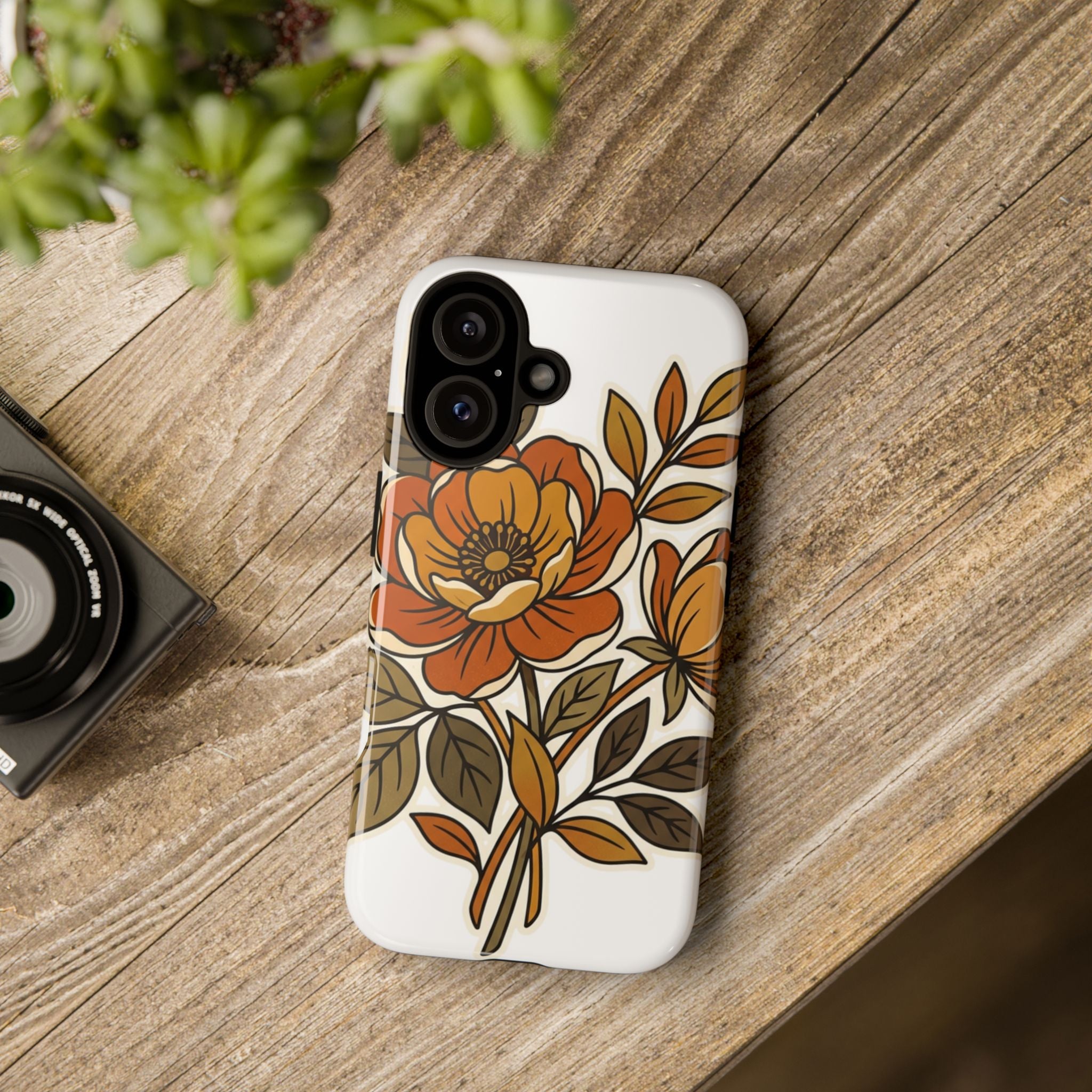 Floral Vintage Orange Tough Case — Retro Autumn Flower Phone Cover