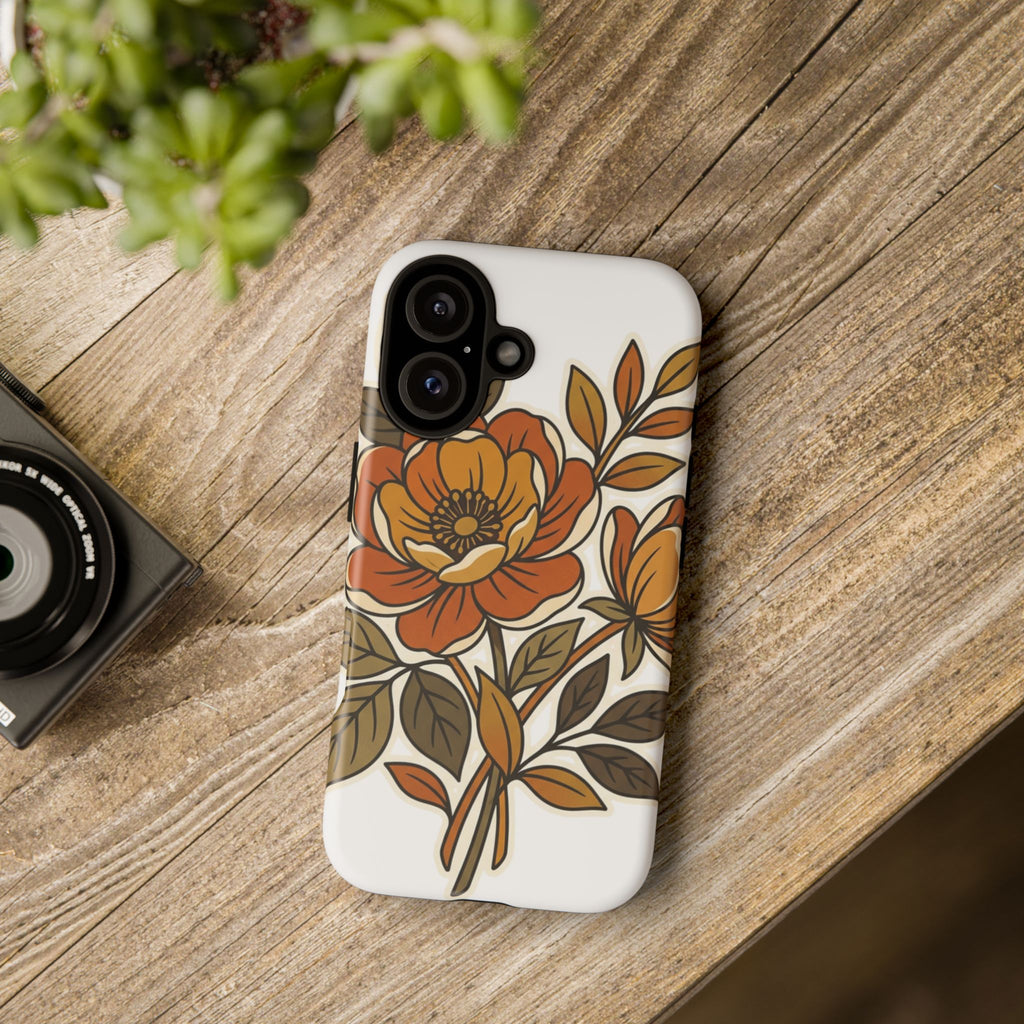 Floral Vintage Orange Tough Case — Retro Autumn Flower Phone Cover