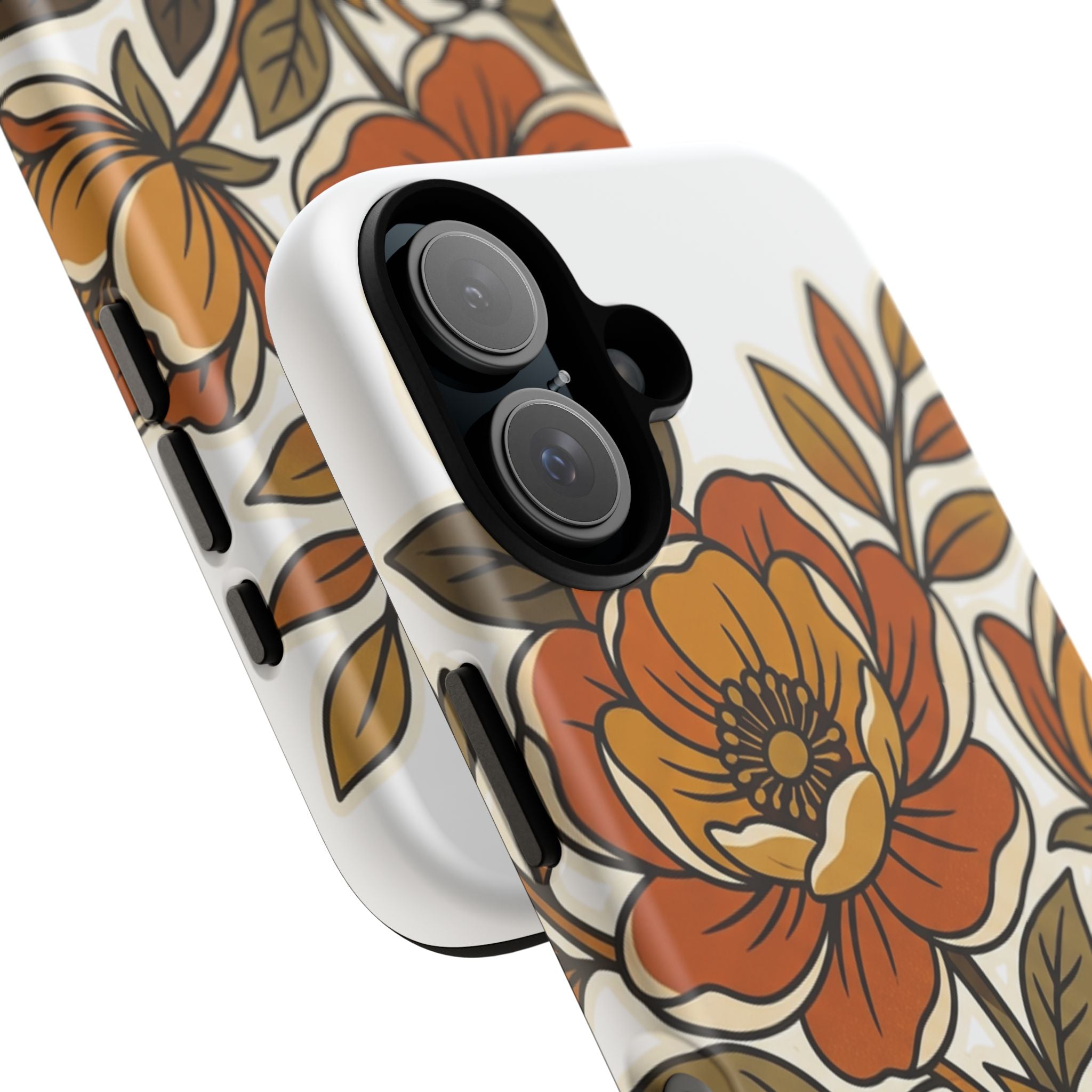 Floral Vintage Orange Tough Case — Retro Autumn Flower Phone Cover